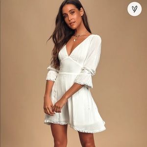 Perfect Condition Lulus In the Meadow White Embroidered Backless Mini Dress - S